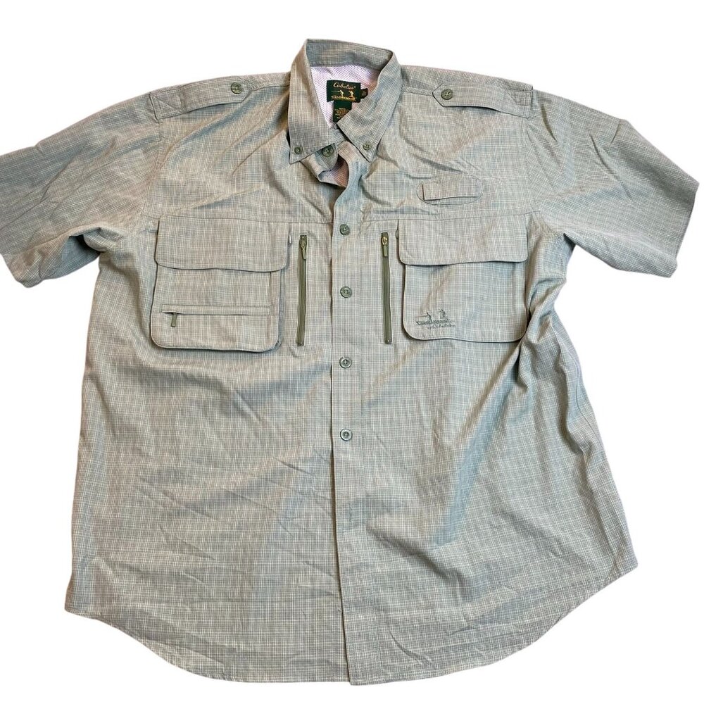 Cabelas Guidewear Mens Shirt XL Green Short-Sleeve Button-Up Outdoors Fishing